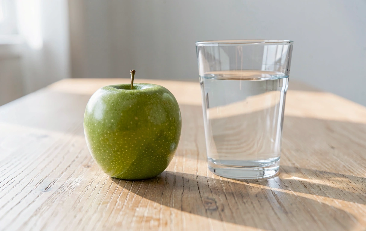 Fruta fresca y agua simbolizando pureza